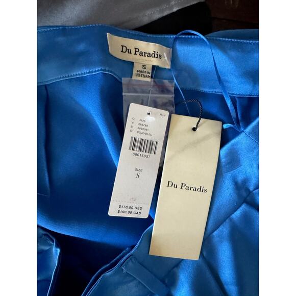 Anthropologie Du Paradis Pants Sz S Blue Satin High Waist Wide Leg Holiday NWT - Picture 4 of 9